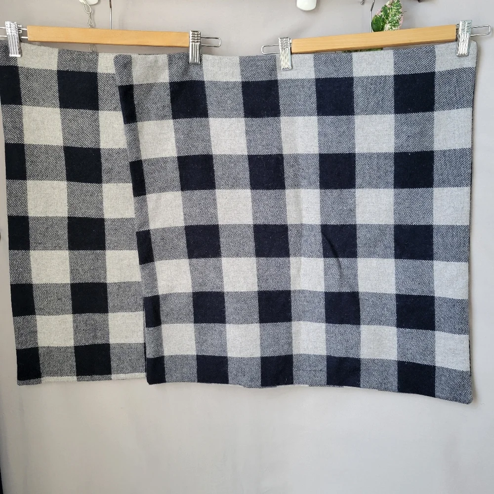 2 Alder &‎ Tweed Wool Buffalo Check Pillow Covers Blue Gray 22